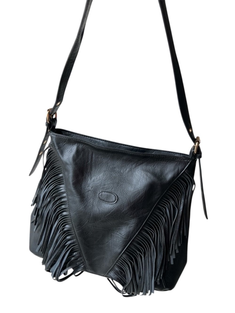 Tassle Fringe Black Boho Crossbody Purse Shoulder Bag Vegan Leather - Very soft